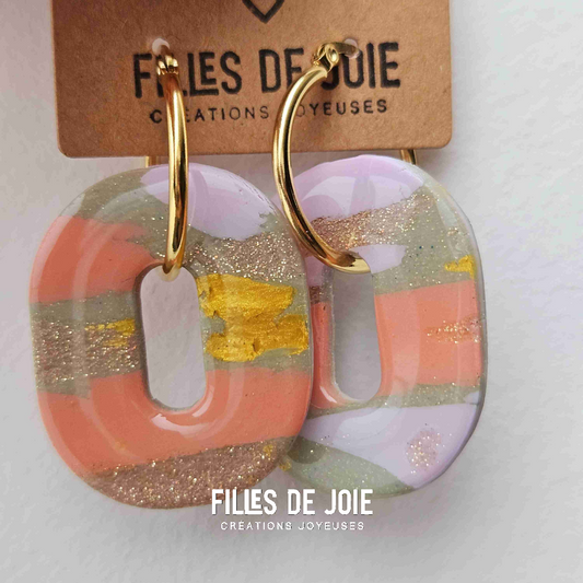 HAPPY PILLS - Boucles d'oreilles interchangeable - Argile doré et pêche rosée
