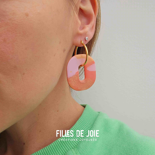 HAPPY PILLS - Boucles d'oreilles interchangeables - Orange et pêche
