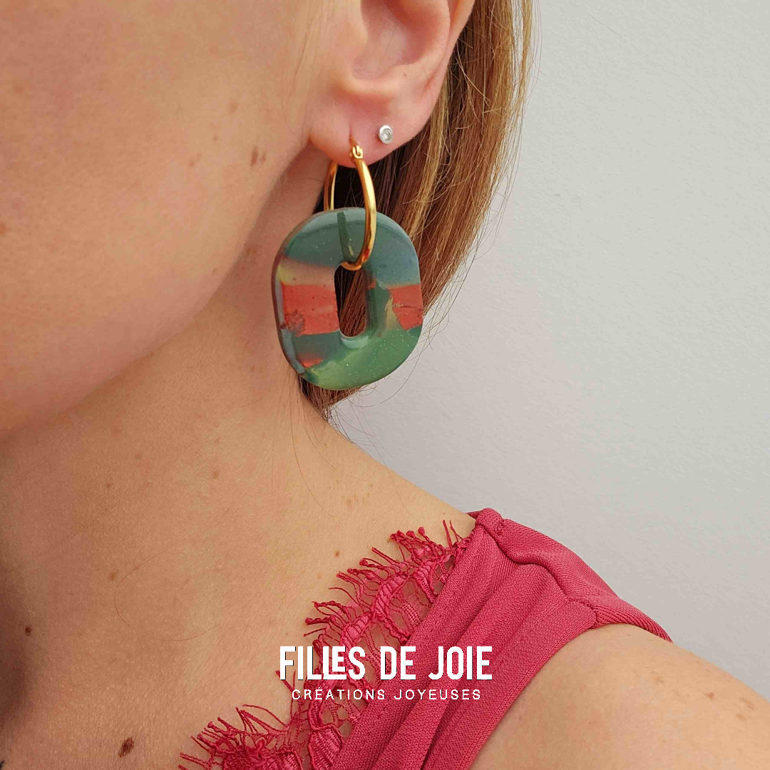 HAPPY PILLS - Boucles d'oreilles interchangeables - Vert forêt et cuivre