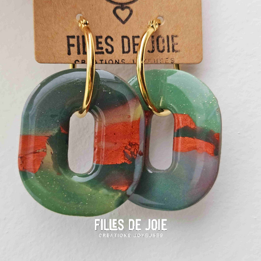 HAPPY PILLS - Boucles d'oreilles interchangeables - Vert forêt et cuivre