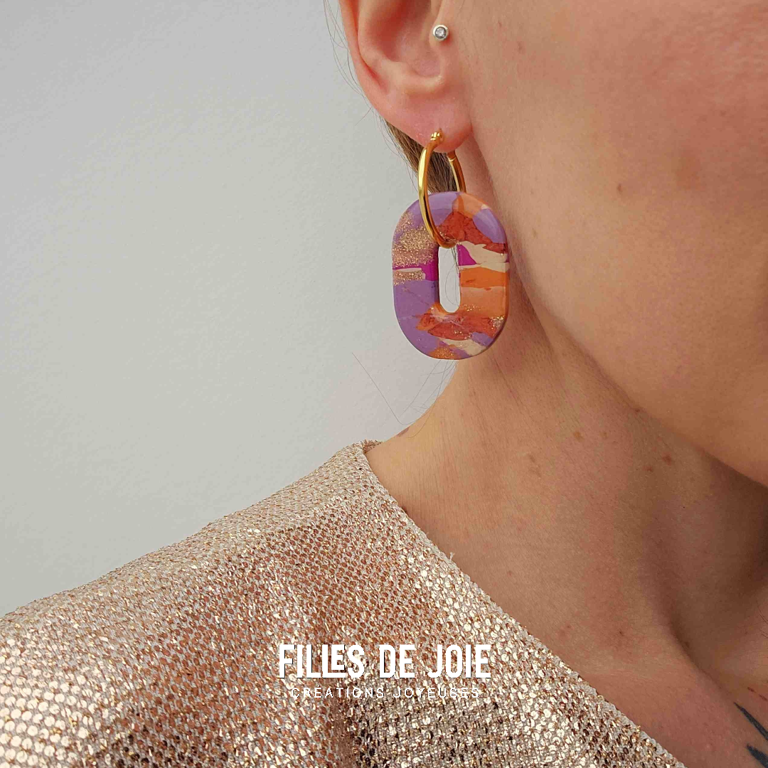 HAPPY PILLS - Boucles d'oreilles interchangeables - Marbré mauve cuivré