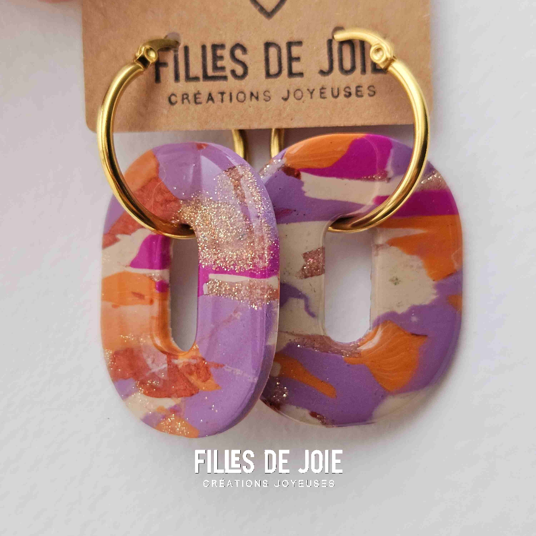 HAPPY PILLS - Boucles d'oreilles interchangeables - Marbré mauve cuivré