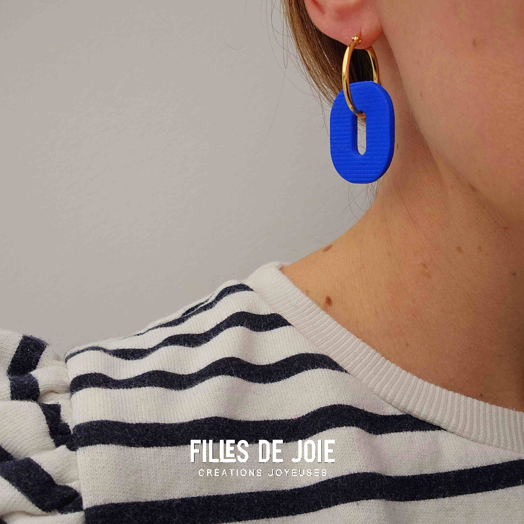 HAPPY PILLS - Boucles d'oreilles interchangeable - Bleu Klein mat structuré