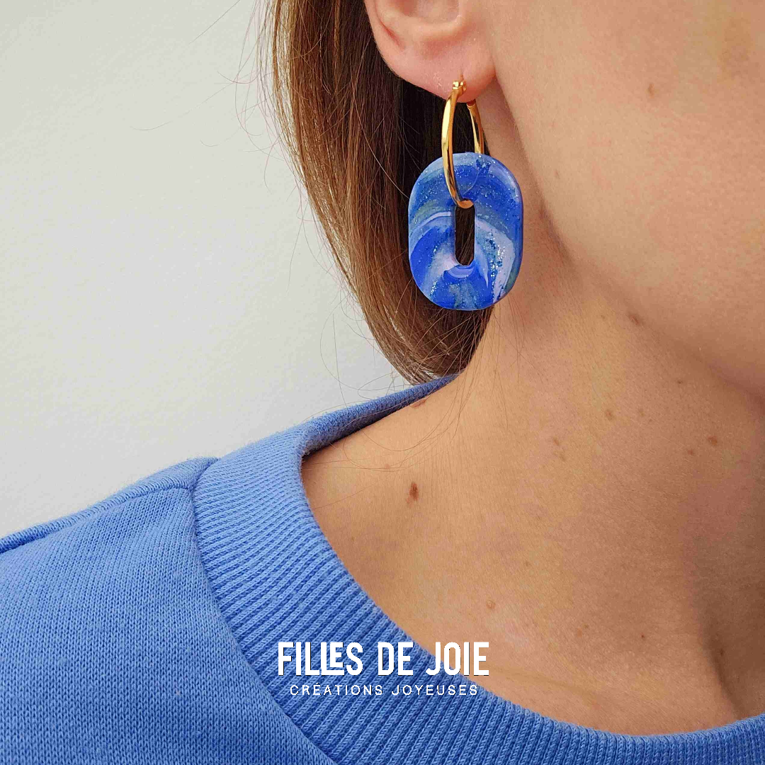 HAPPY PILLS - Boucles d'oreilles interchangeable - Marbré bleu