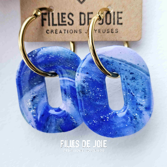 HAPPY PILLS - Boucles d'oreilles interchangeable - Marbré bleu