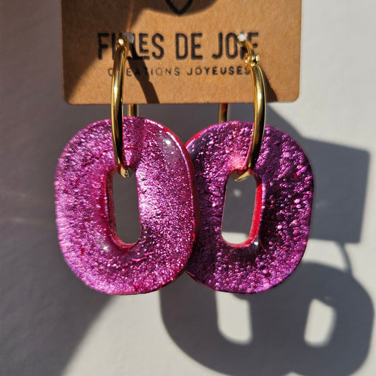 HAPPY PILLS - Boucles d'oreilles interchangeable - Rose métallisé et rouge pailleté