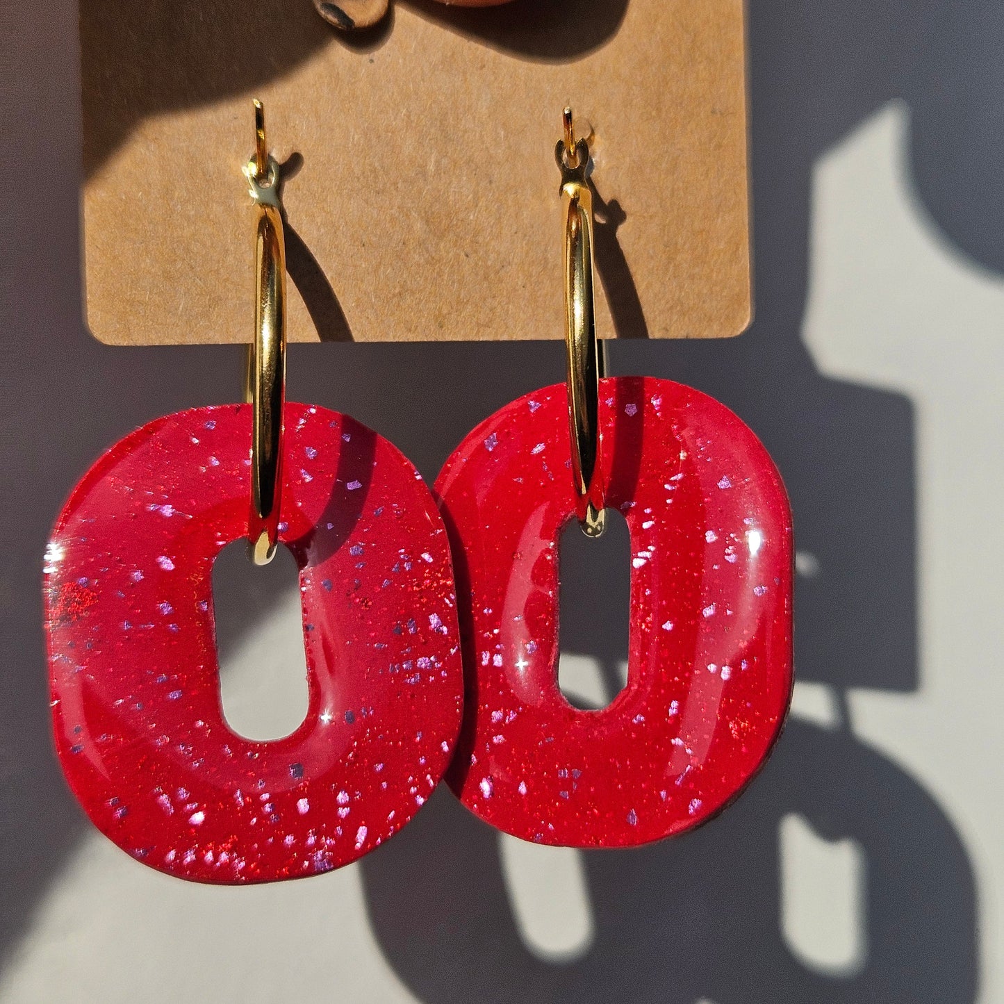 HAPPY PILLS - Boucles d'oreilles interchangeable - Rose métallisé et rouge pailleté