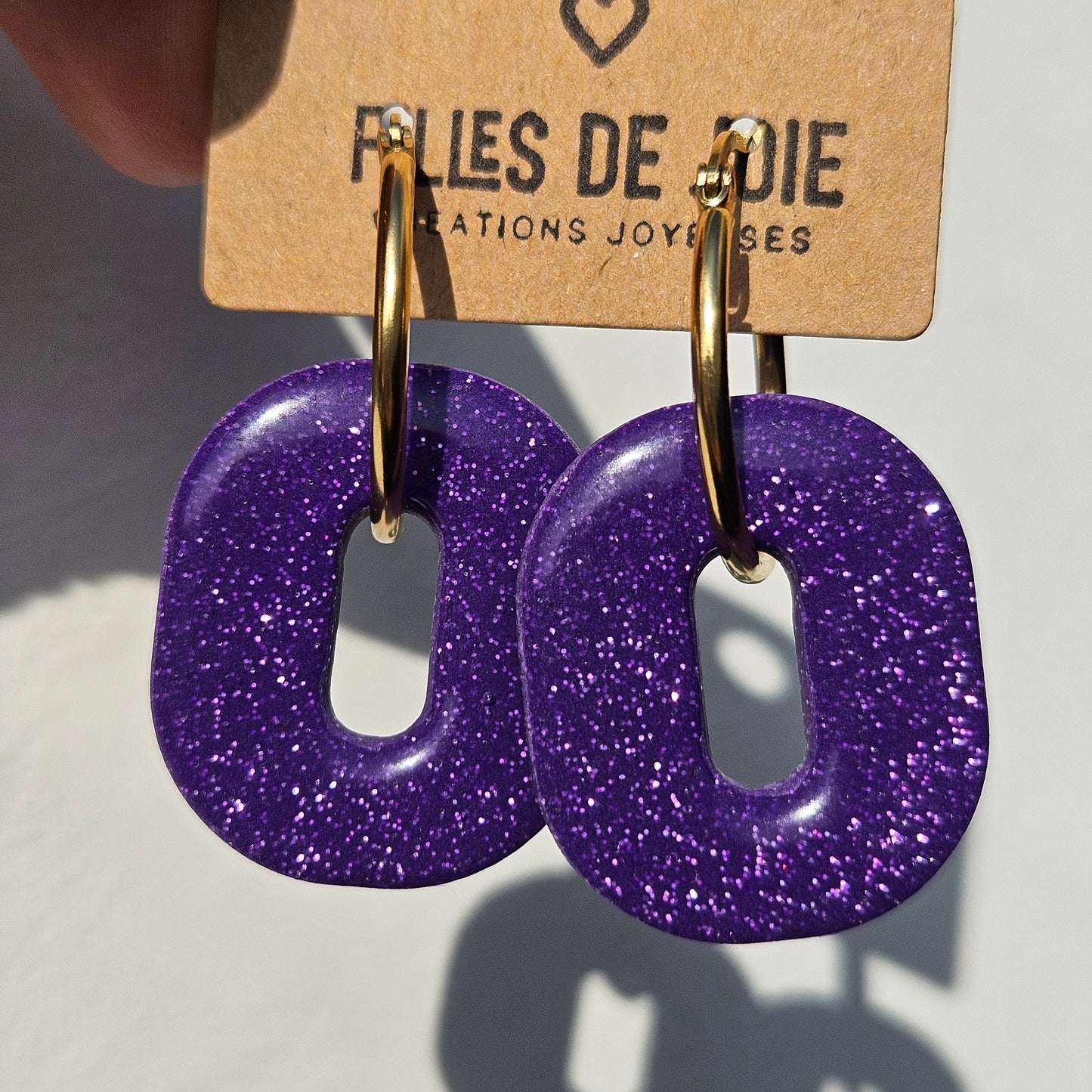 HAPPY PILLS - Boucles d'oreilles interchangeables - Violet pailleté