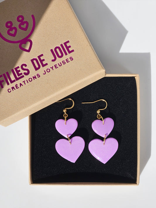 QUE DU LOVE - Boucles d'oreilles - Doubles coeur lila