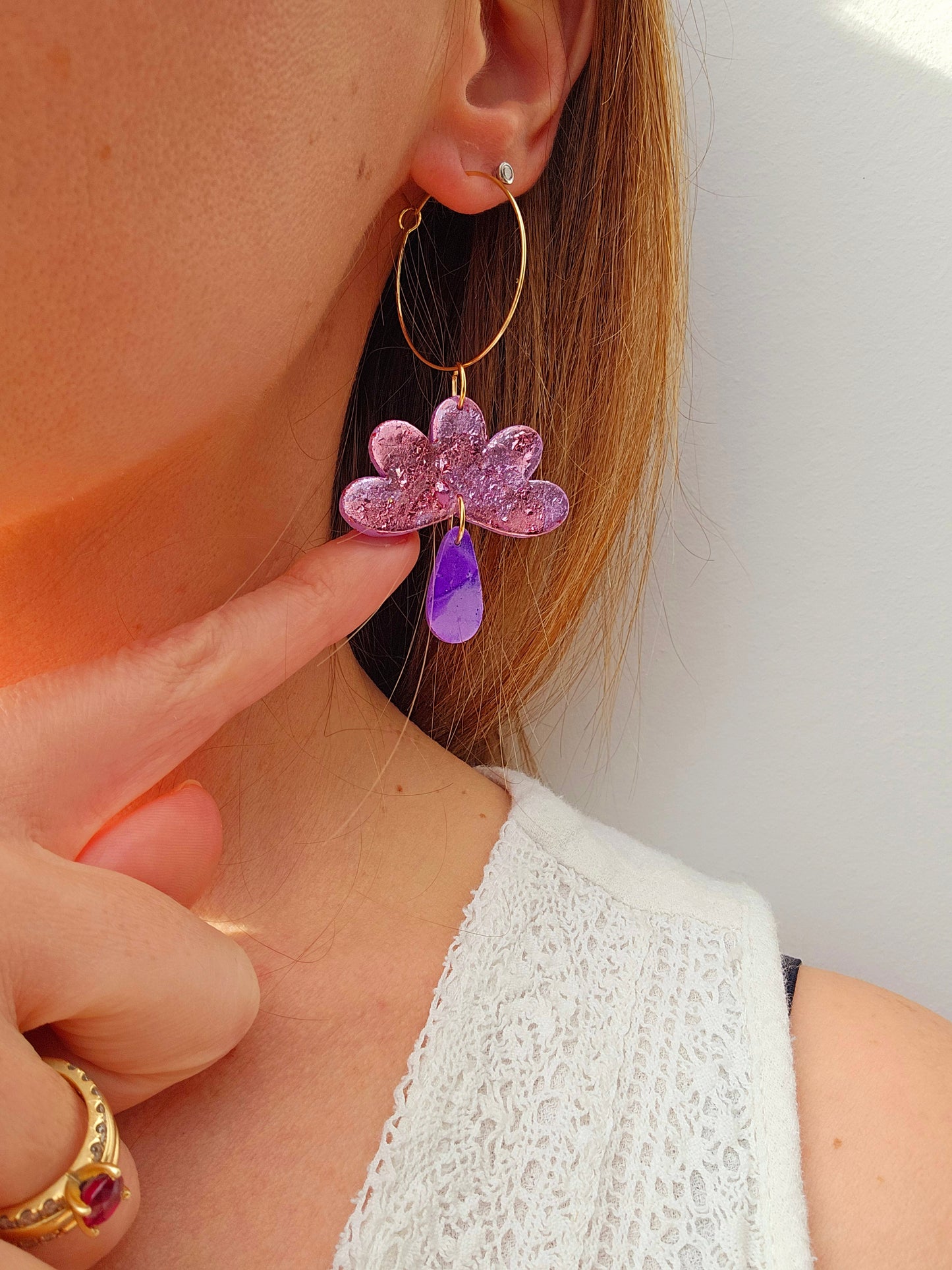 SUR UN NUAGE - Boucles d'oreilles - Lila rosé