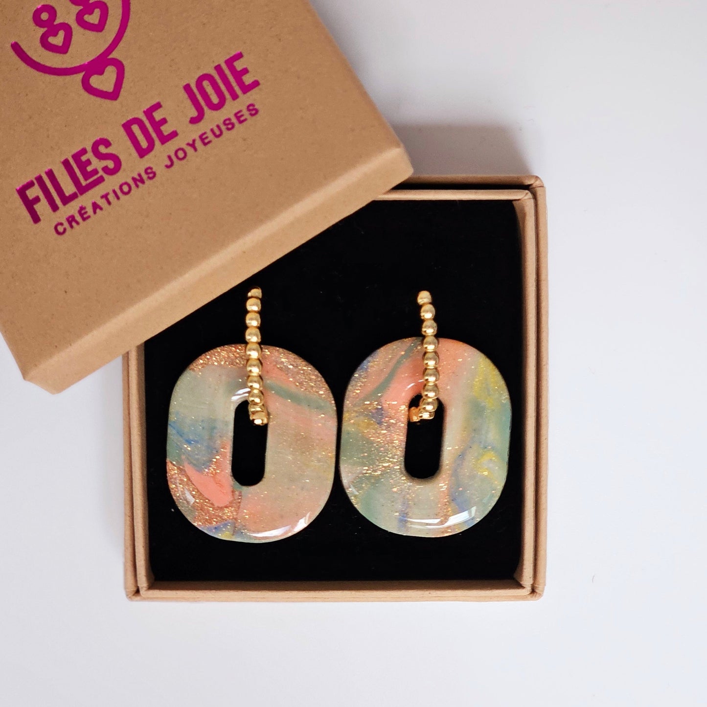 HAPPY PILLS L - Boucles d'oreilles interchangeables - Marbré vert de pêche