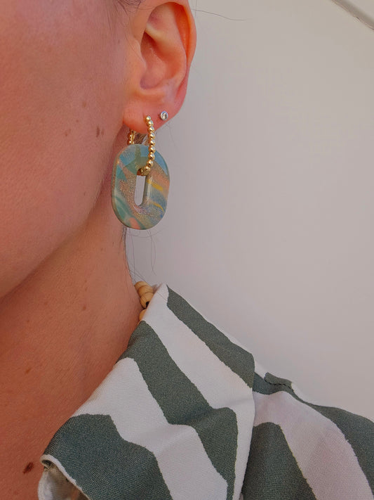 HAPPY PILLS L - Boucles d'oreilles interchangeables - Marbré vert de pêche