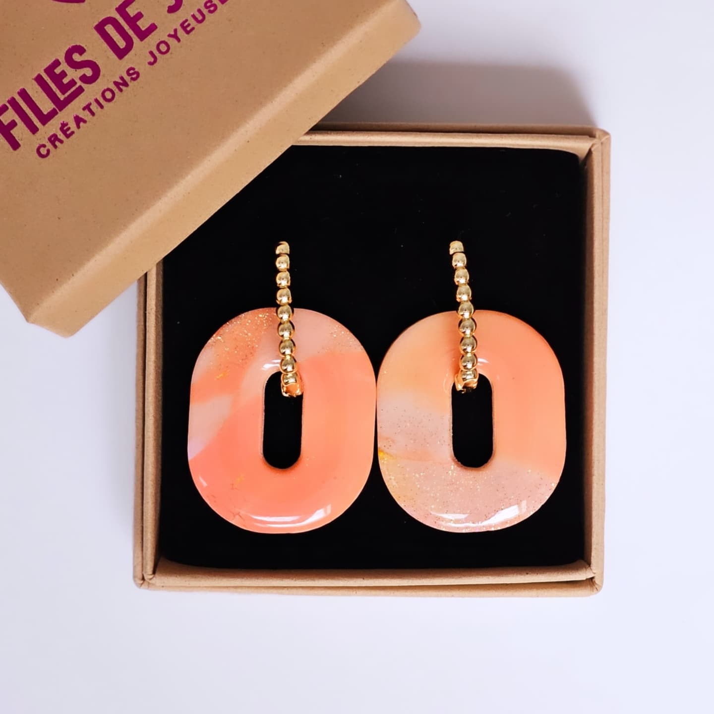 HAPPY PILLS L - Boucles d'oreilles interchangeables - Marbré pêche