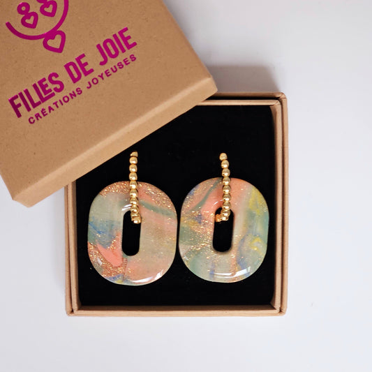 HAPPY PILLS L - Boucles d'oreilles interchangeables - Marbré vert de pêche