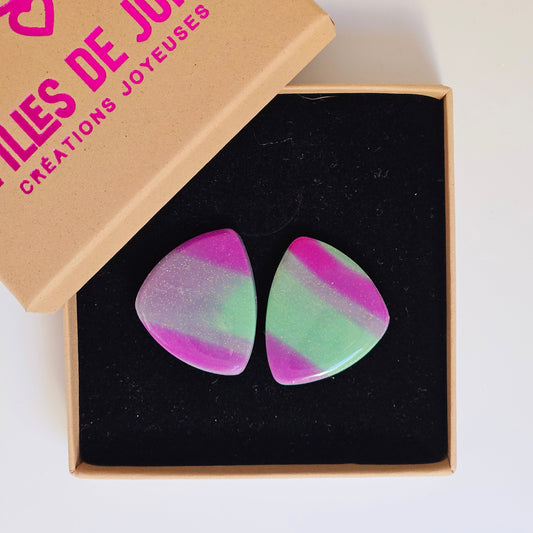 80'S PARTY - Les boucles puces d'oreilles XL - Vert et Fuschia