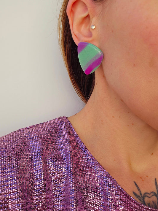 80'S PARTY - Les boucles puces d'oreilles XL - Vert et Fuschia