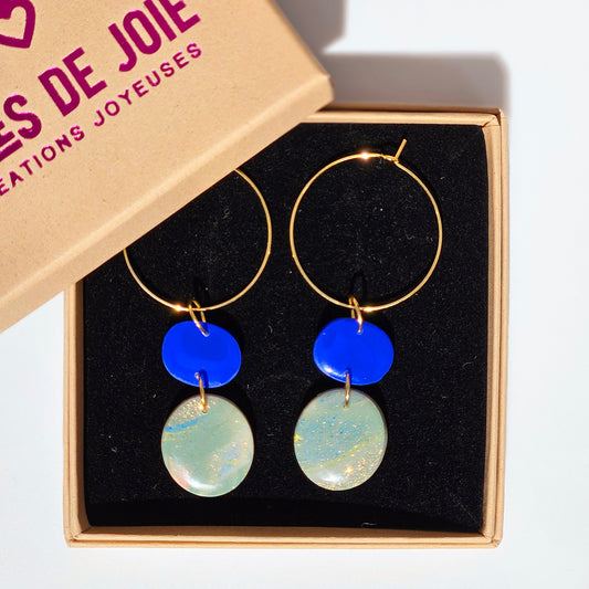 LES MINI-BELLES- Boucles d'oreilles - Marbré vert et bleu