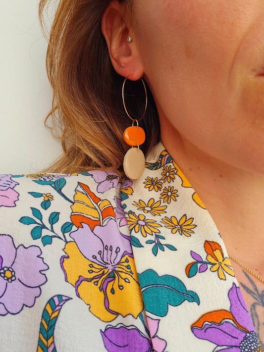 LES MINI-BELLES- Boucles d'oreilles - Beige et orange