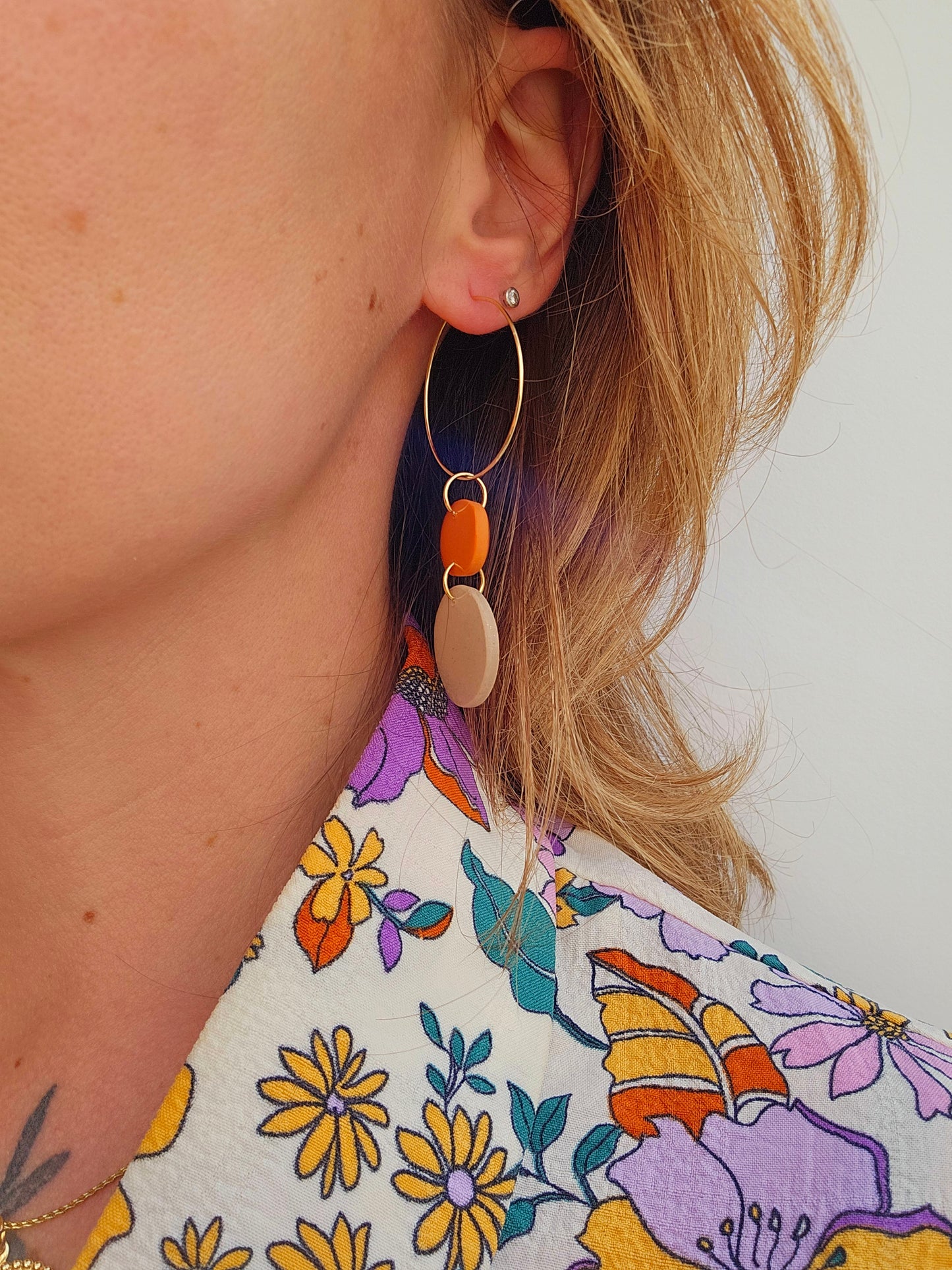 LES MINI-BELLES- Boucles d'oreilles - Beige et orange