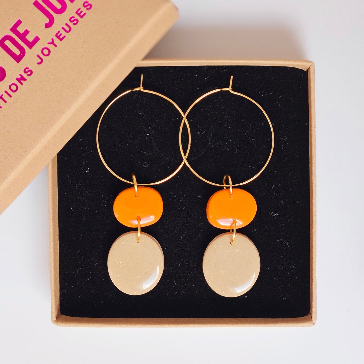 LES MINI-BELLES- Boucles d'oreilles - Beige et orange